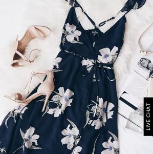 NWT Lulus navy floral wrap dress